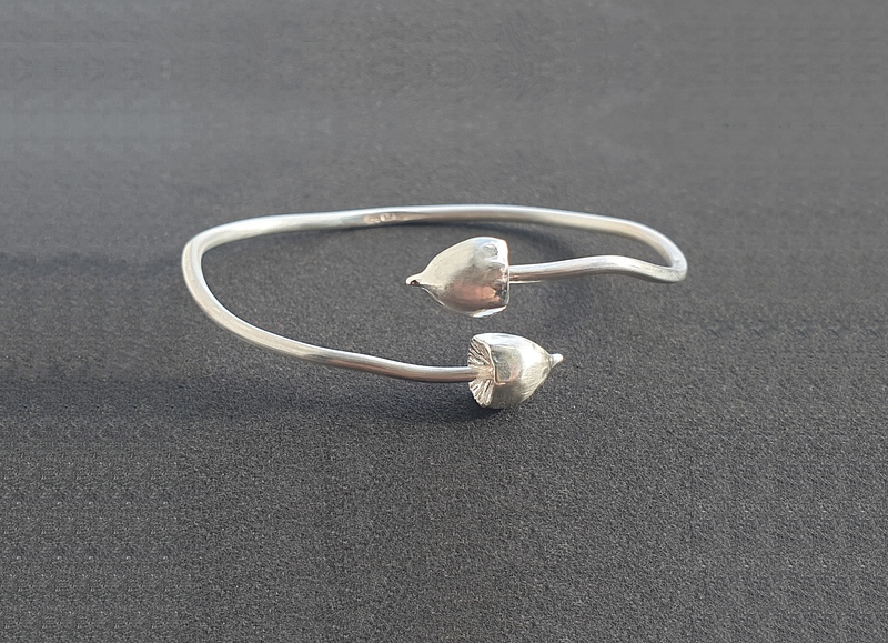 Magic Mushroom Bracelet Bangle Psilocybin Solid Silver : $175