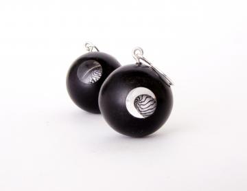 NEW Earring spheres Ebony and Zebra shells magnified : $119