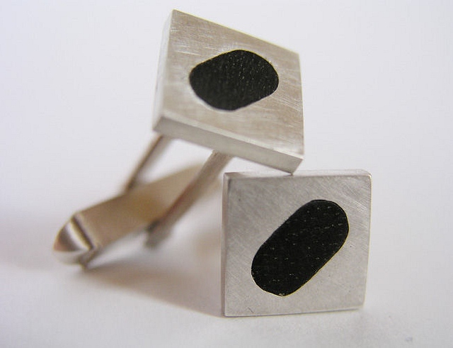 Cufflinks Solid Silver and Ebony wood inlay : $106