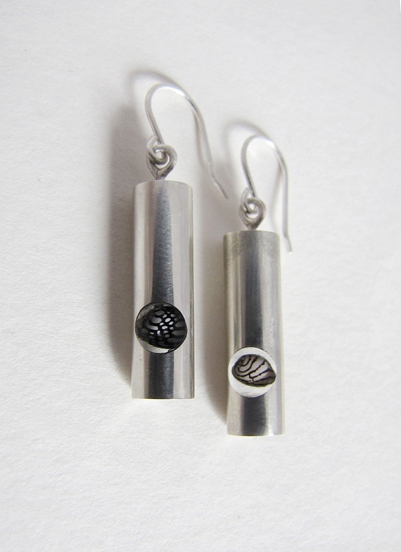 EarRings  Silver and Ebony with very tiny Zebra shells