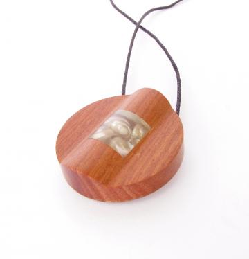 Pendant and Brooch Pink Ivory wood with Pearly Umboniums : $48