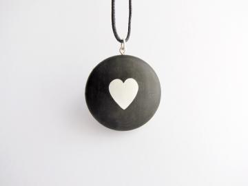 Ebony Locket with silver inlayed heart : $219