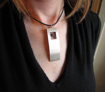Architectural Pendant Silver and Ebony with Zebra Shell. : $350