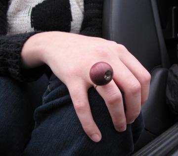 Contemporary Ring Purpleheart Sphere with Emerald Nerite magnified : $56
