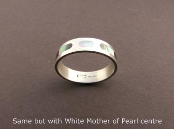 Wedding Band Ring - White Gold with Black mother of pearl inlay