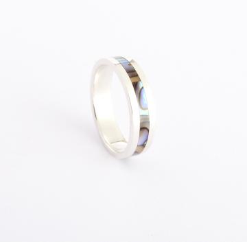 Wedding Band Ring, White Gold and Paua Abalone Mother of Pearl