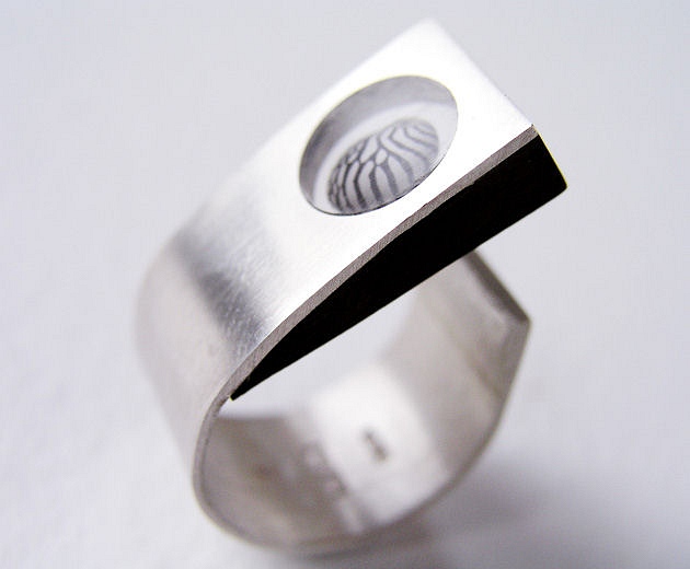 Ring Silver, Ebony & Zebra shell Adjustable to fit : $94